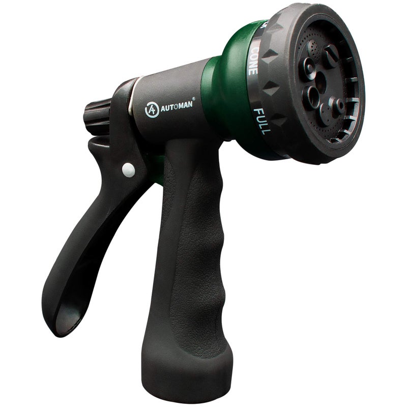 AUTOMAN-Garden-Hose-Nozzle, ABS Water Spray Nozzle with 7 Adjustable Watering Patterns, Slip Resistant for Watering Plants, Lawn& Garden, Washing Cars, Cleaning, Showering Pets & Outdoor Fun. - Image 1